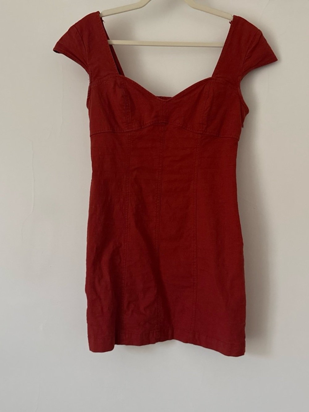 Urban Outfitters Linen Blend Rust Cap-Sleeve Sweetheart Dress